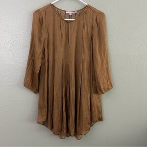 Calypso St Barth Silky Satin Tunic Blouse XS Flowy Lightweight Pintuck Pleats